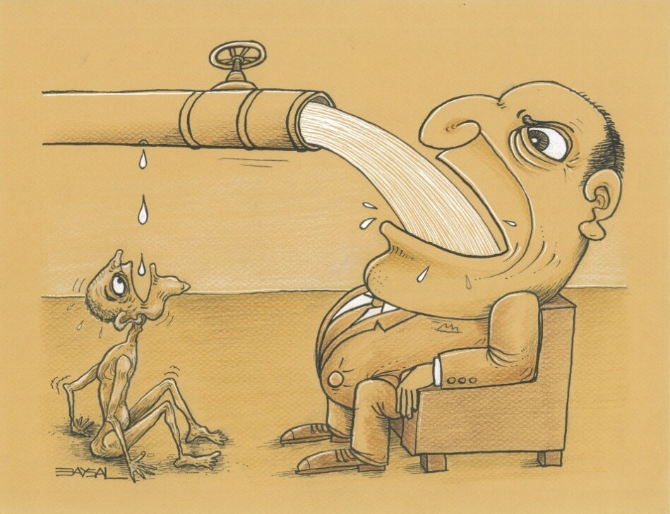 fat man drinking from pipe